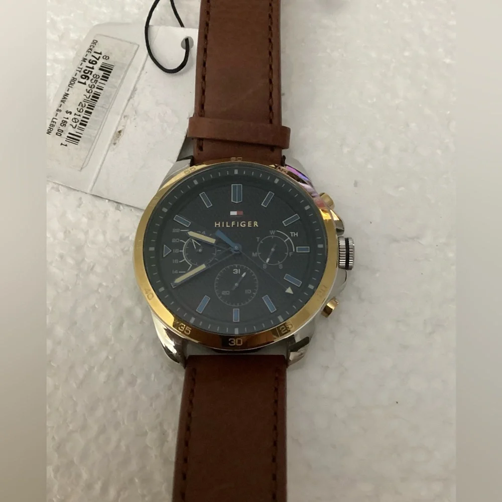 Tommy Hilfiger Men's Brown Quartz Stainless Steel and Leather Strap Casual Watch